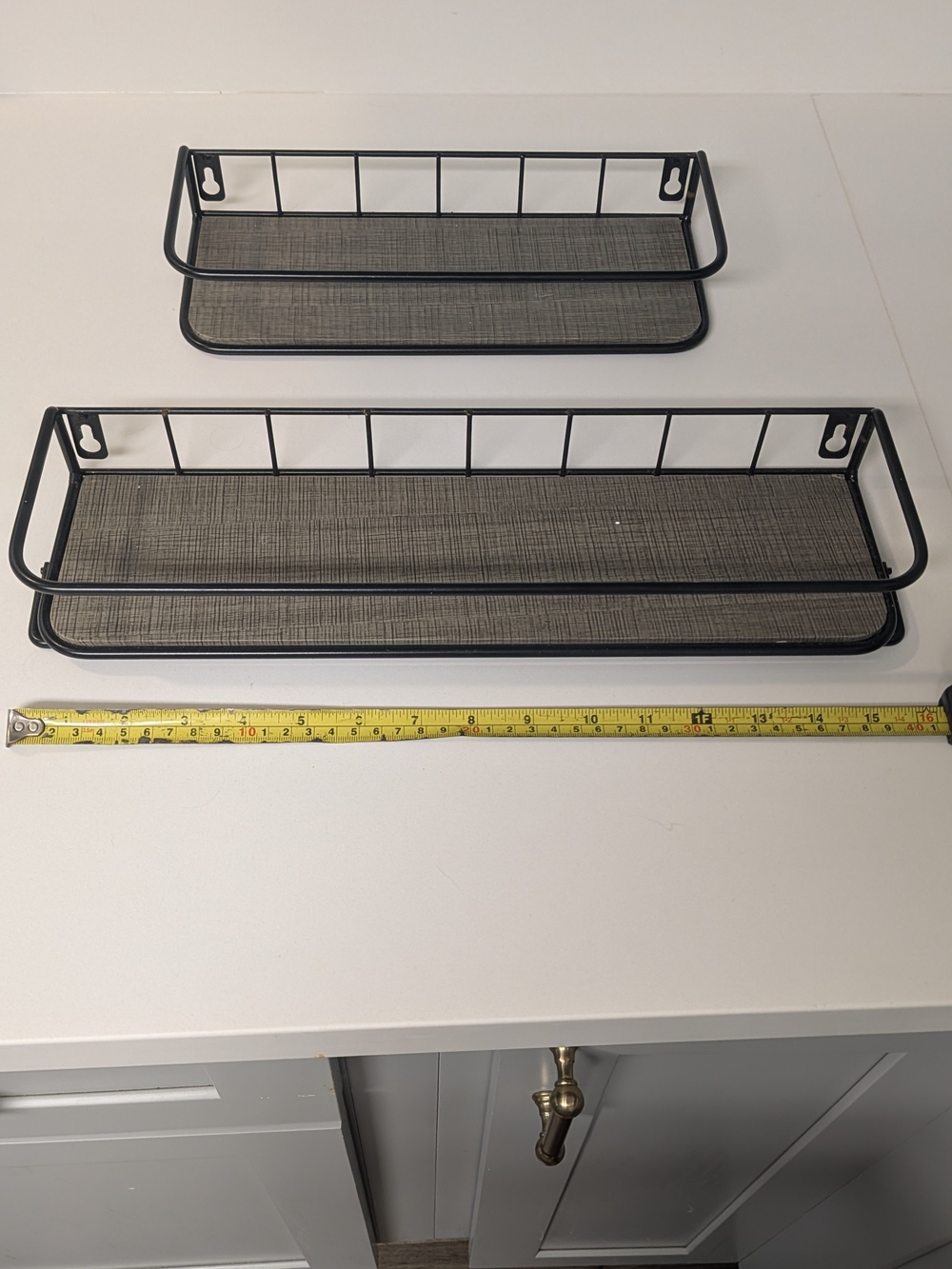 Black Metal Wall Shelf Set with Textured Gray Inserts